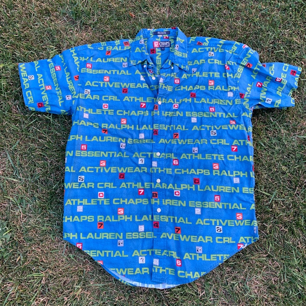 Vintage Chaps Ralph Lauren Essential Activewear Allover Button Up Shirt!